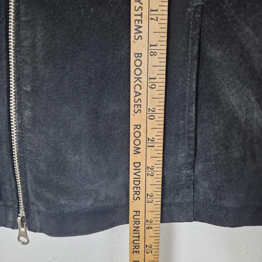 Junction West Women Black Suede Leather Jacket‎ Full Zip Minimalist Size L
